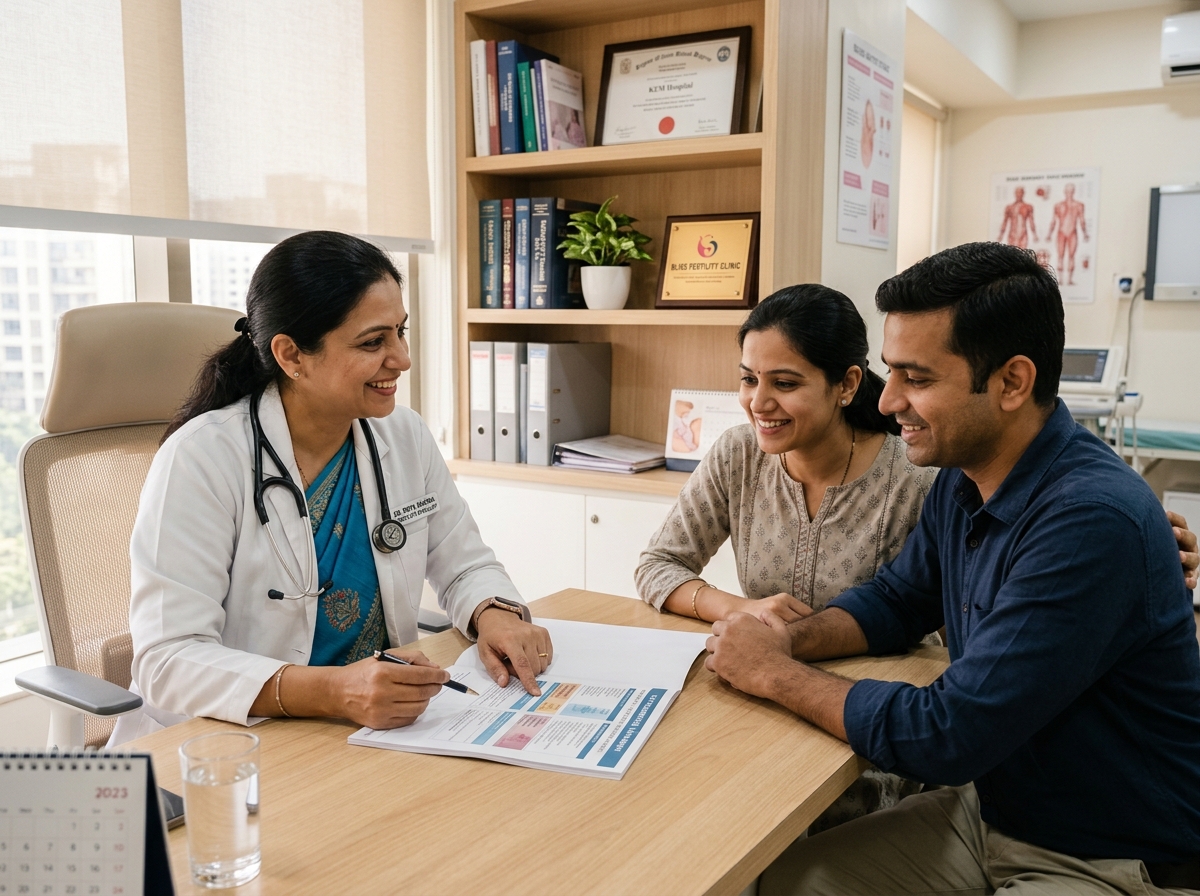Senior Fertility Specialist consulting an Indian couple at Lahari IVF Hanamkonda